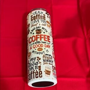 Coffee-Themed Insulated Tumbler 20 oz. Skinny tumbler.